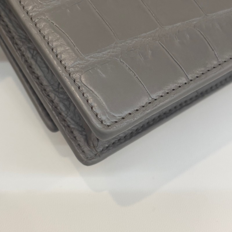 Saint laurent 流蘇kate灰銀霧面鱷魚壓紋19cm-14