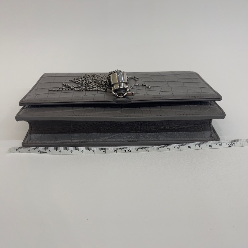 Saint laurent 流蘇kate灰銀霧面鱷魚壓紋19cm-18