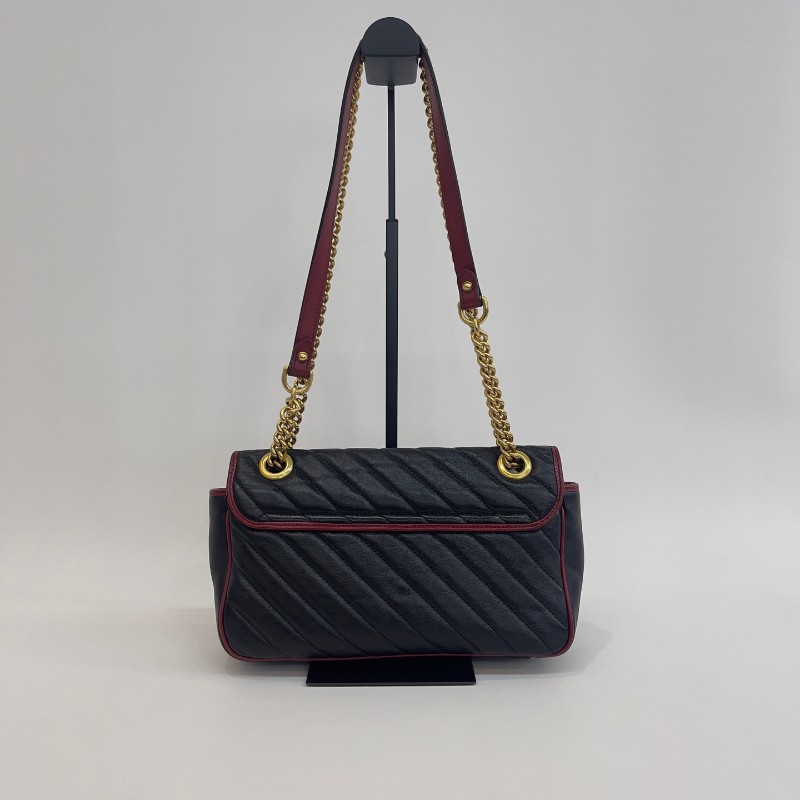 Gucci 黑色拼紅色斜紋馬蒙26鏈條肩背包-3