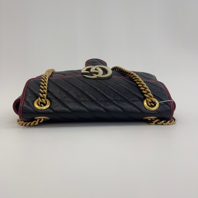 Gucci 黑色拼紅色斜紋馬蒙26鏈條肩背包-4