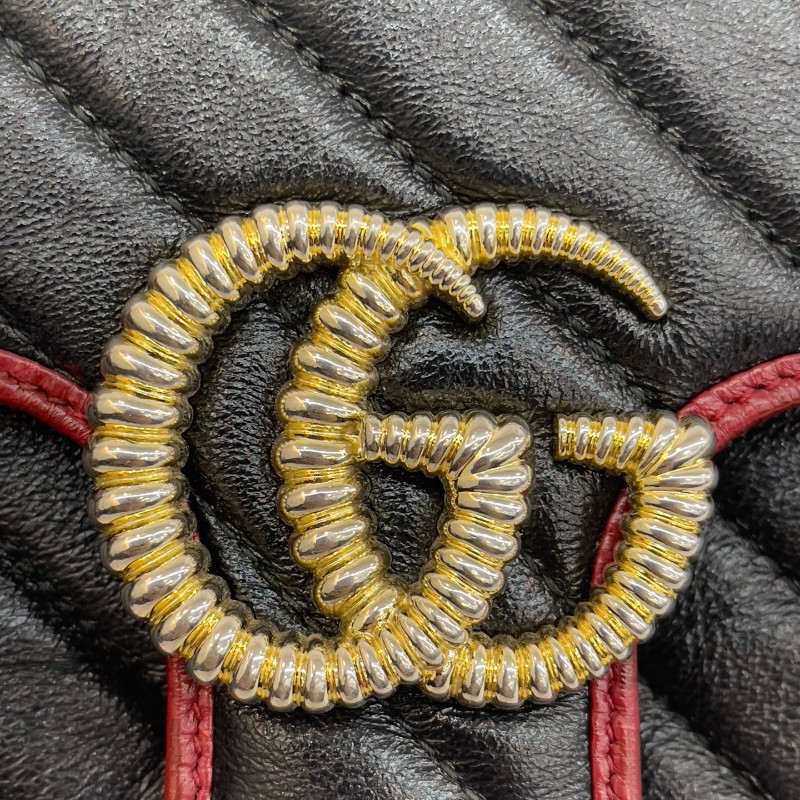 Gucci 黑色拼紅色斜紋馬蒙26鏈條肩背包-8