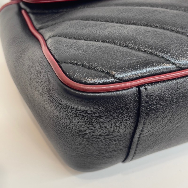 Gucci 黑色拼紅色斜紋馬蒙26鏈條肩背包-10