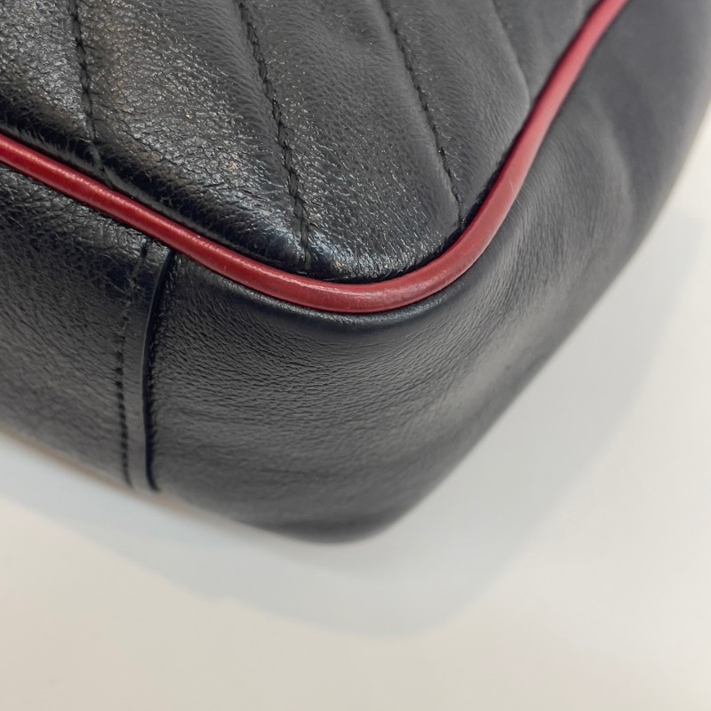 Gucci 黑色拼紅色斜紋馬蒙26鏈條肩背包-11