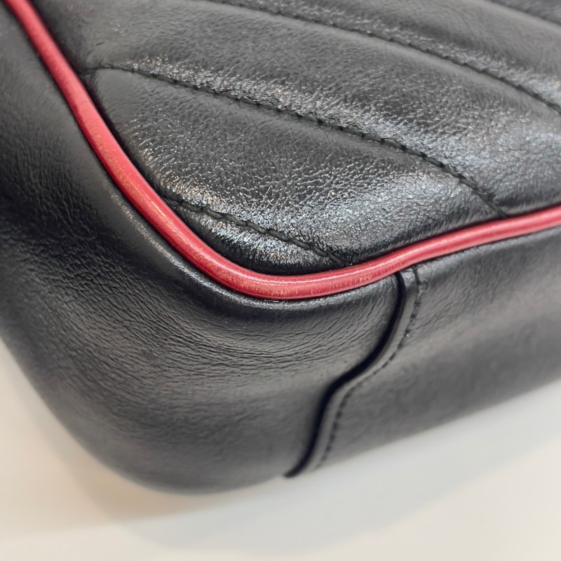 Gucci 黑色拼紅色斜紋馬蒙26鏈條肩背包-12