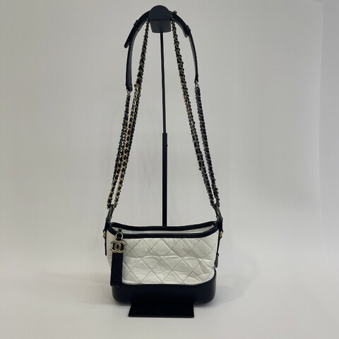 Chanel 黑白拼色牛皮小號流浪鏈條肩背包