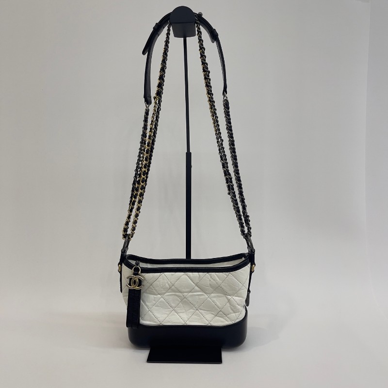 Chanel 黑白拼色牛皮小號流浪鏈條肩背包-0