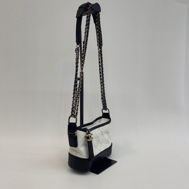 Chanel 黑白拼色牛皮小號流浪鏈條肩背包-1