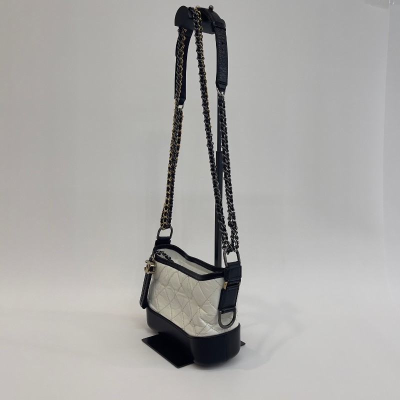Chanel 黑白拼色牛皮小號流浪鏈條肩背包-2