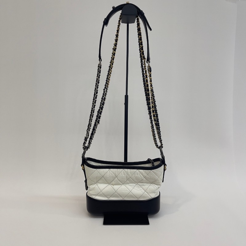 Chanel 黑白拼色牛皮小號流浪鏈條肩背包-3