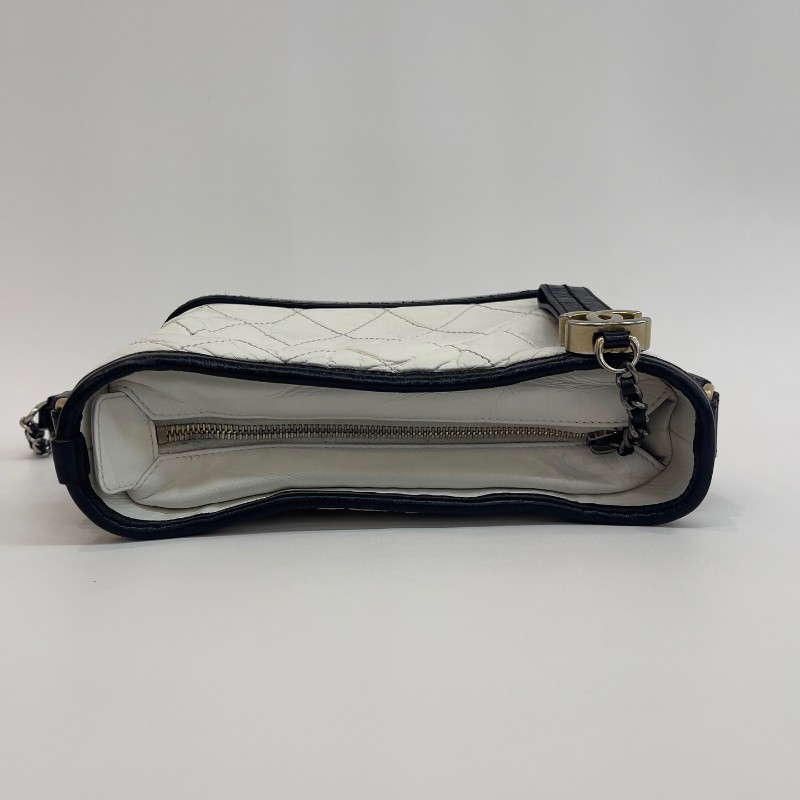 Chanel 黑白拼色牛皮小號流浪鏈條肩背包-4