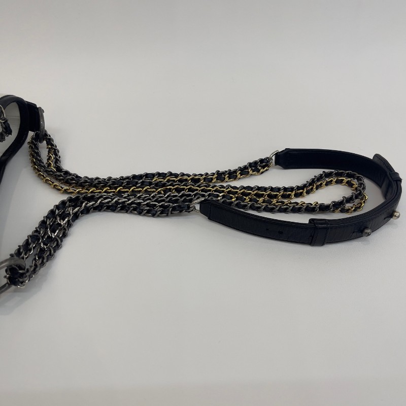 Chanel 黑白拼色牛皮小號流浪鏈條肩背包-8