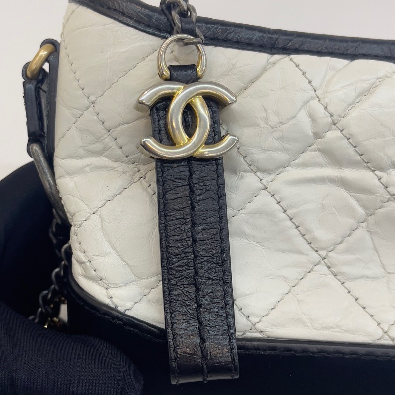 Chanel 黑白拼色牛皮小號流浪鏈條肩背包-14