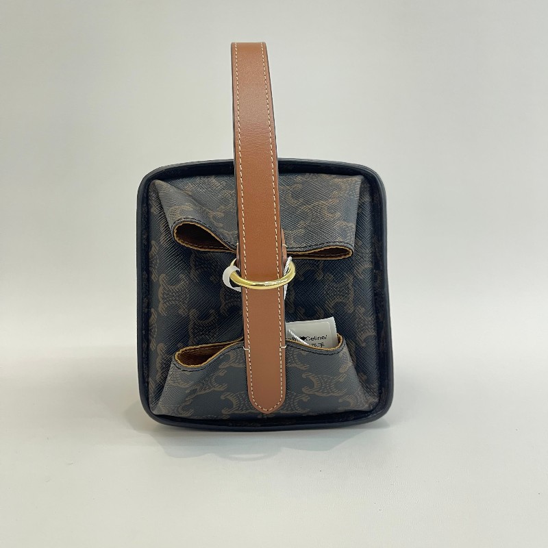 Celine 凱旋門牛皮老花手提盒子包-5