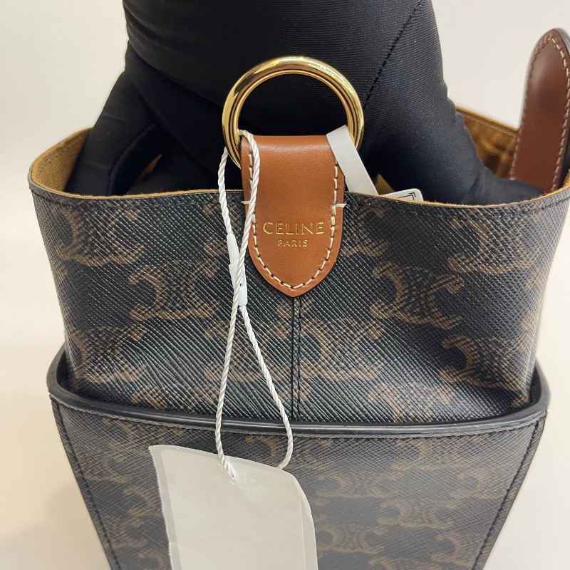 Celine 凱旋門牛皮老花手提盒子包-10