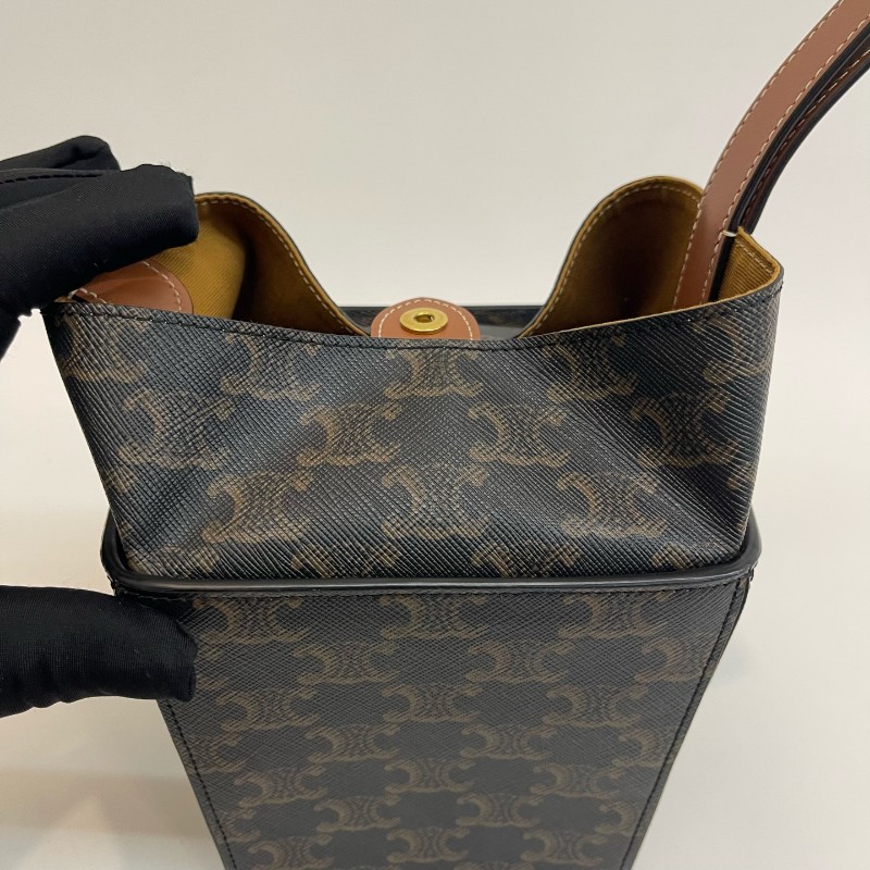 Celine 凱旋門牛皮老花手提盒子包-11