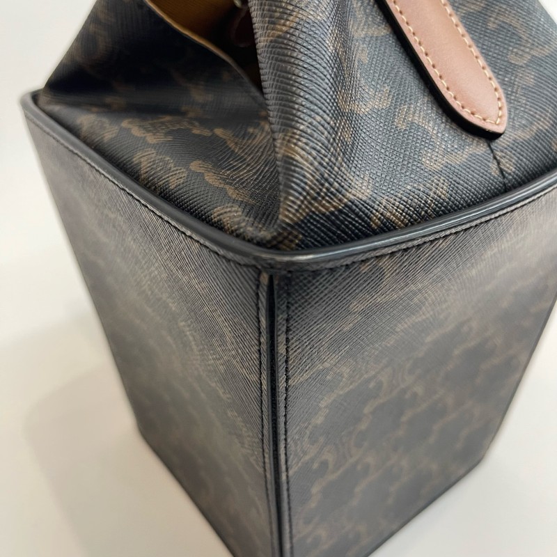 Celine 凱旋門牛皮老花手提盒子包-18