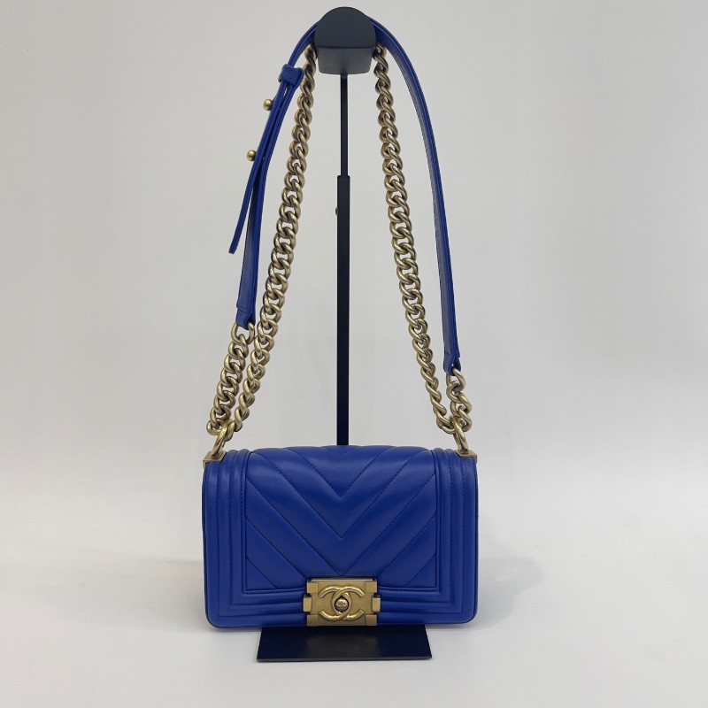 CHANEL 藍色V紋 leboy小號20cm-0