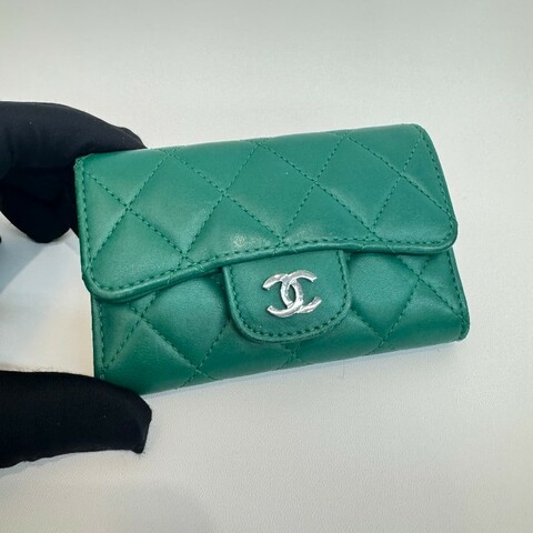 Chanel cf系列綠色小錢包卡包