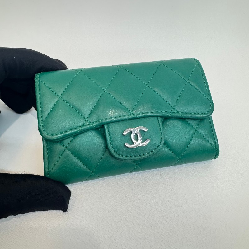 Chanel cf系列綠色小錢包卡包-0