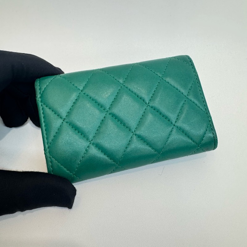 Chanel cf系列綠色小錢包卡包-1