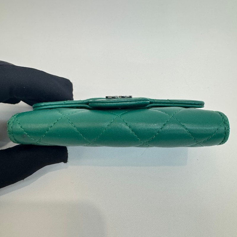 Chanel cf系列綠色小錢包卡包-4