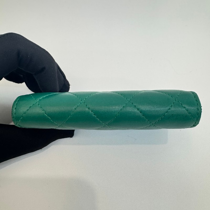 Chanel cf系列綠色小錢包卡包-5