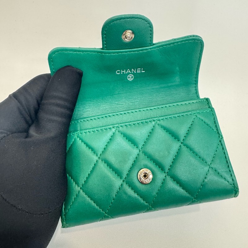 Chanel cf系列綠色小錢包卡包-6