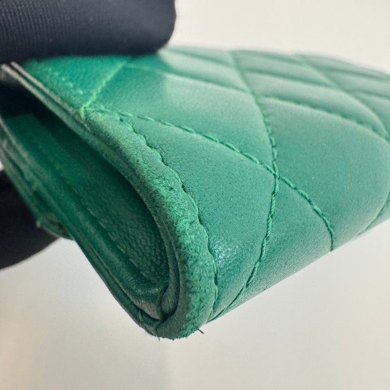 Chanel cf系列綠色小錢包卡包-11