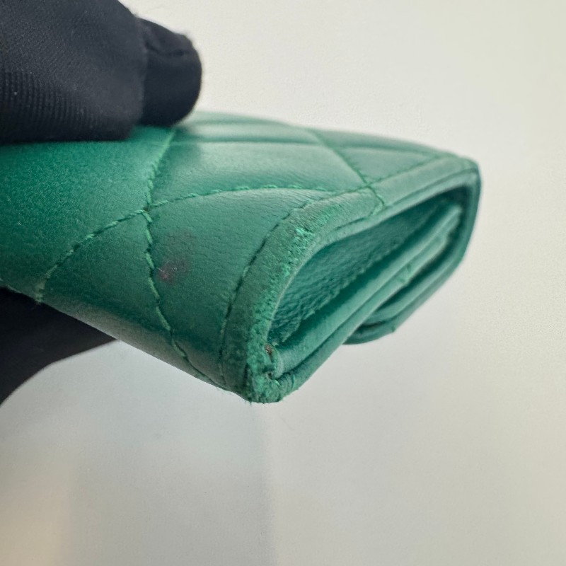 Chanel cf系列綠色小錢包卡包-12