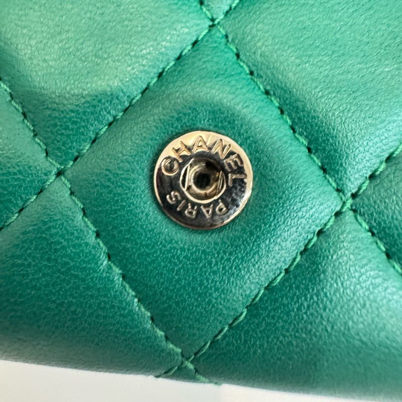 Chanel cf系列綠色小錢包卡包-14