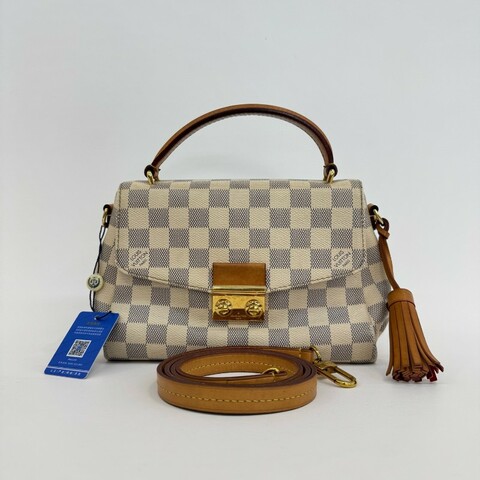 Vuitton 白色棋盤格郵差流蘇肩背包斜背包