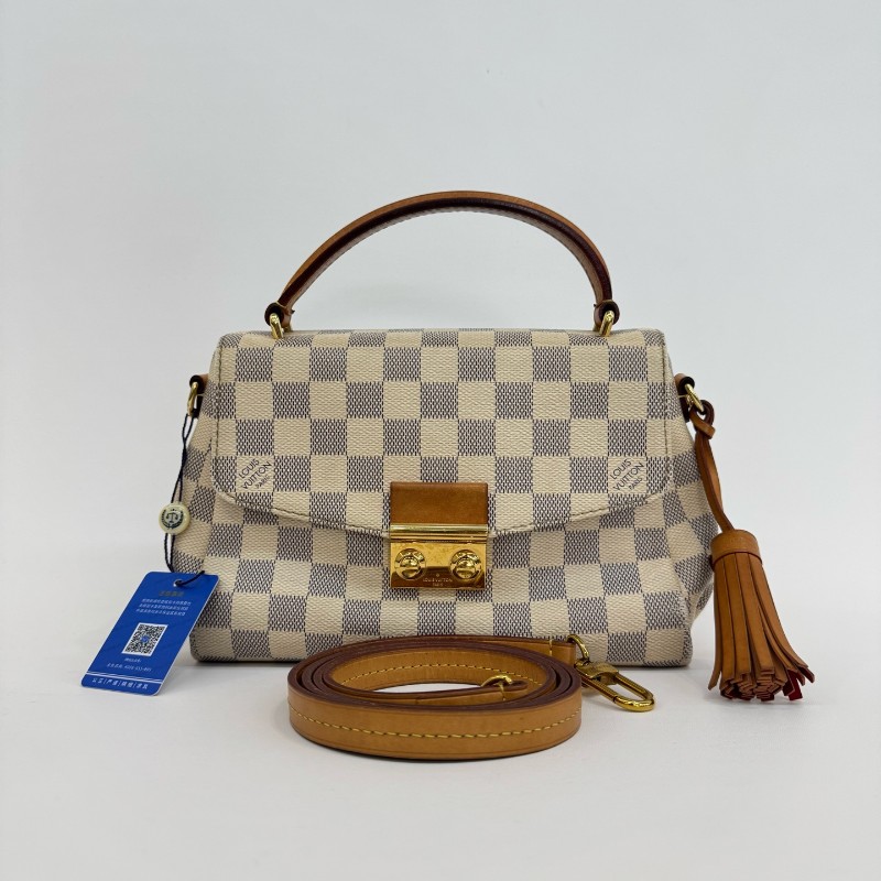 Vuitton 白色棋盤格郵差流蘇肩背包斜背包-0