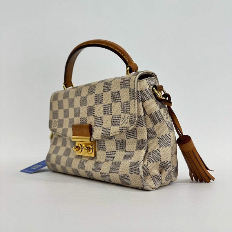 Vuitton 白色棋盤格郵差流蘇肩背包斜背包-1