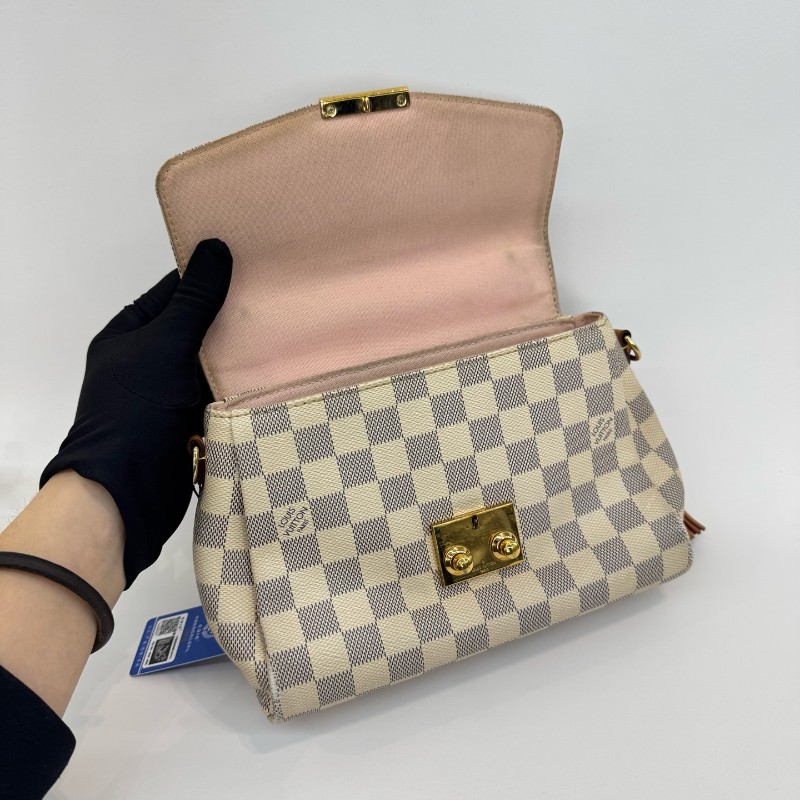 Vuitton 白色棋盤格郵差流蘇肩背包斜背包-5