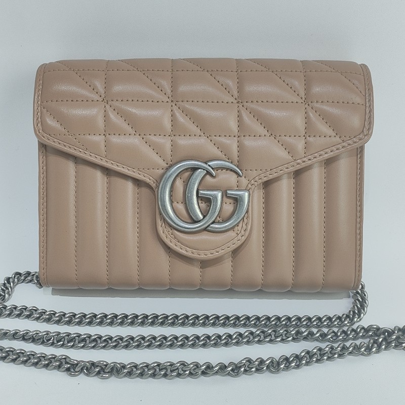 Gucci 馬蒙米色縫皮革迷你底長20cm-0