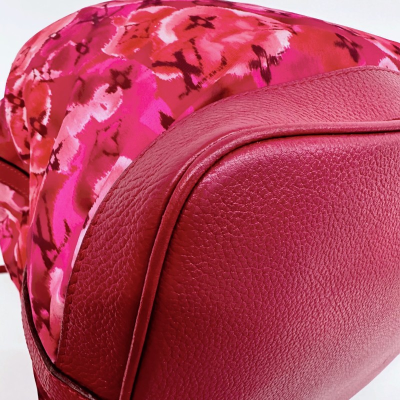 Louis Vuitton玫粉色尼龍老花限定水墨畫抽繩斜挎水桶包-12