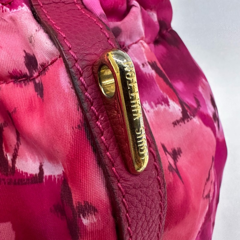 Louis Vuitton玫粉色尼龍老花限定水墨畫抽繩斜挎水桶包-15