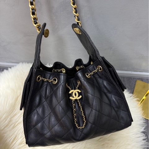 台灣專櫃CHANEL 25 bag Hobo黑金荔枝 小號 芯片款 女款肩背/手提包