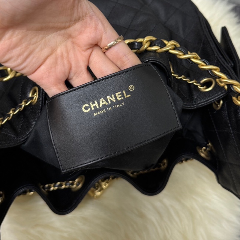 台灣專櫃CHANEL 25 bag Hobo黑金荔枝 小號 晶片款 女款手提包-7