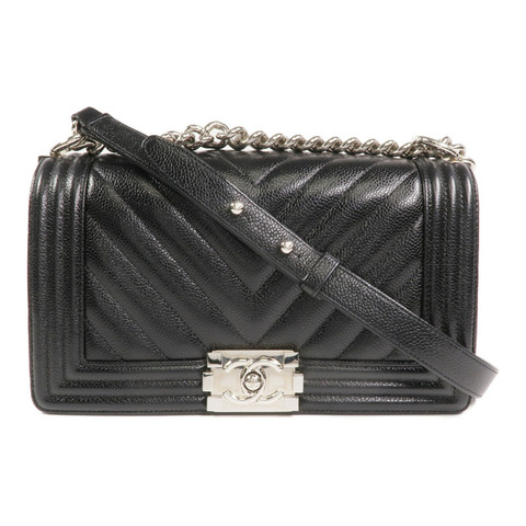 CHANEL 牛皮皮革Boy 25銀扣鏈帶肩背袋