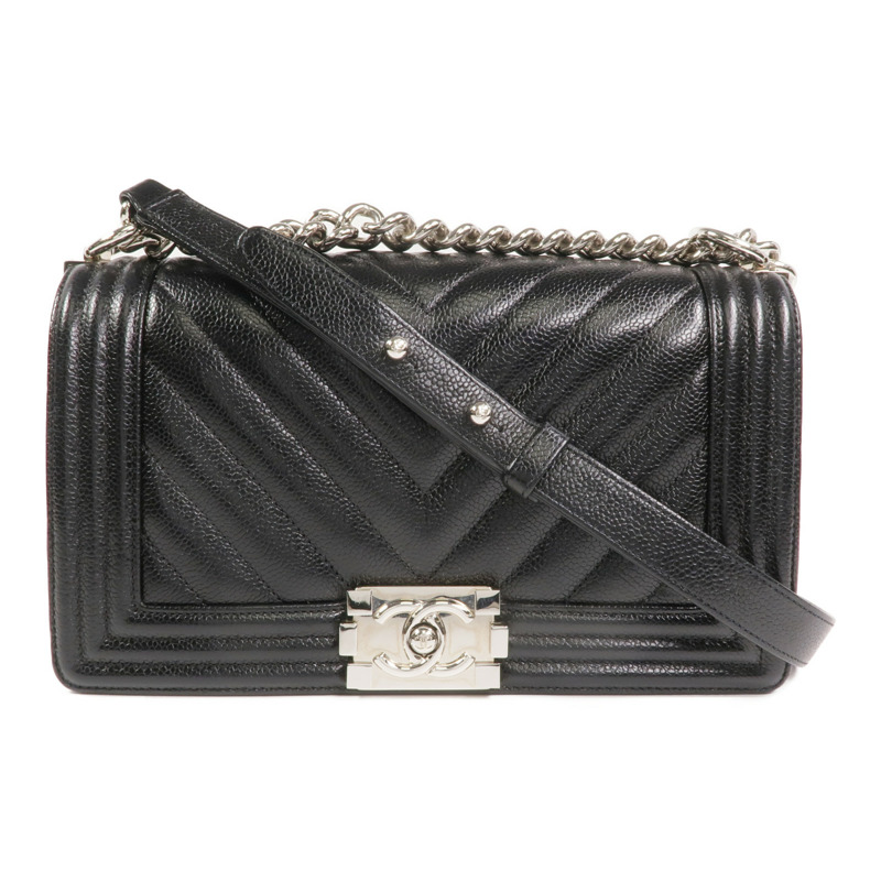 CHANEL 牛皮皮革Boy 25銀扣鏈帶肩背袋-0