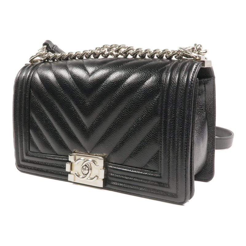 CHANEL 牛皮皮革Boy 25銀扣鏈帶肩背袋-1