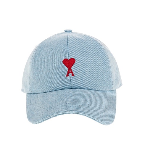 AMI PARIS 紅色刺繡愛心淺牛仔色棒球帽