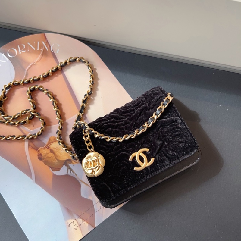 ✨Chanel 黑金絲絨 立體浮雕山茶花mini woc 99新🆕-5