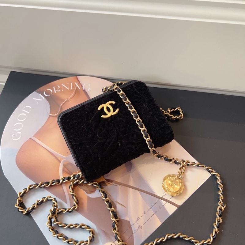 ✨Chanel 黑金絲絨 立體浮雕山茶花mini woc 99新🆕-7