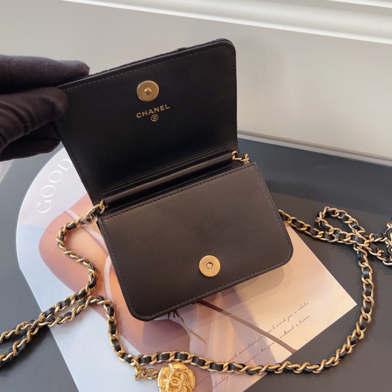 ✨Chanel 黑金絲絨 立體浮雕山茶花mini woc 99新🆕-9