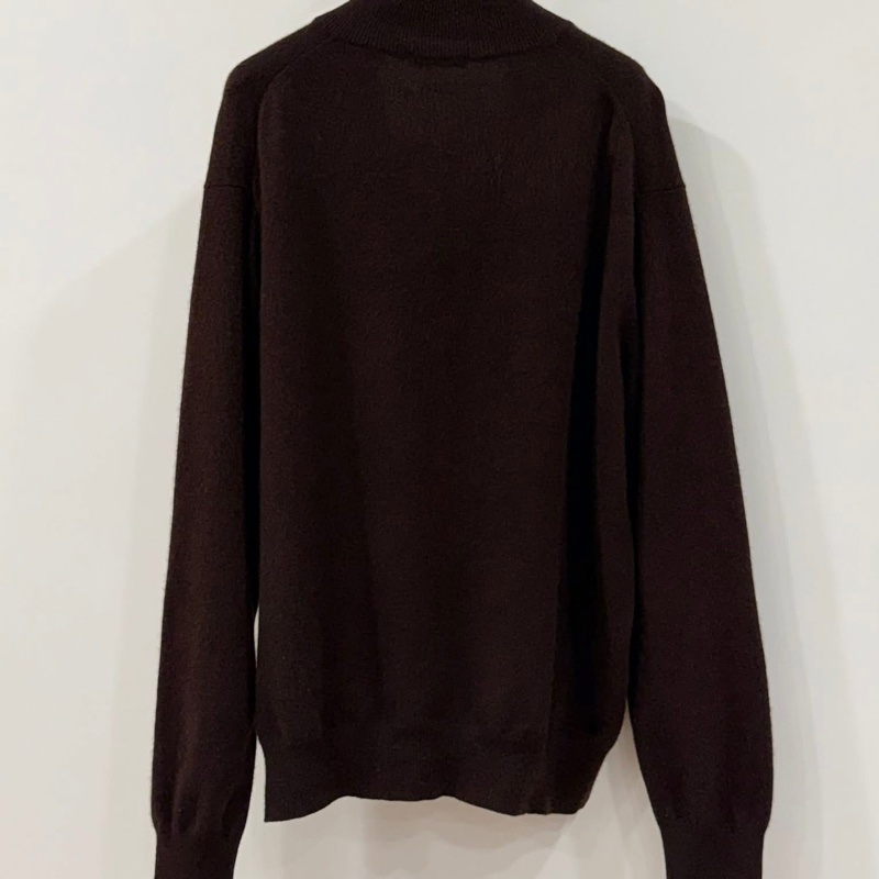 BURBERRY 倫敦 焦棕色羊毛半拉鍊戰馬針織衫 男款(男女可穿)-3