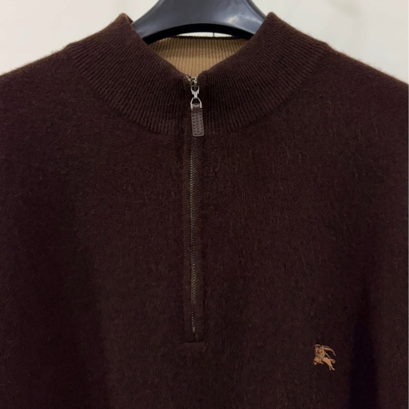 BURBERRY 倫敦 焦棕色羊毛半拉鍊戰馬針織衫 男款(男女可穿)-5