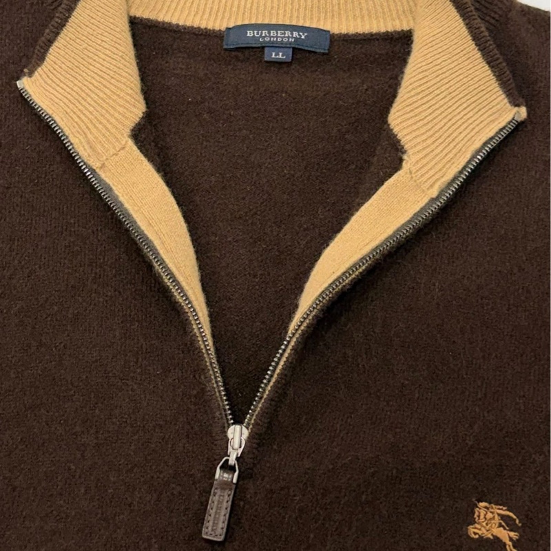 BURBERRY 倫敦 焦棕色羊毛半拉鍊戰馬針織衫 男款(男女可穿)-6