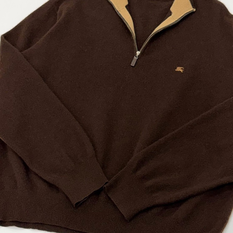 BURBERRY 倫敦 焦棕色羊毛半拉鍊戰馬針織衫 男款(男女可穿)-7